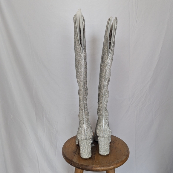 INC International Concepts Phebe Over the Knee Silver Rhinestone Boots Size 9.5 - Picture 3 of 6